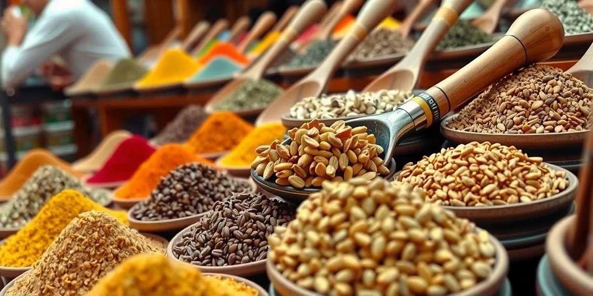 Indian Spice Market - Inspiration for Cumin Crush Traditional Indian spice market with various spices in colorful displays